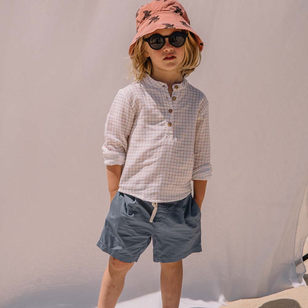 Half Button Down Mini Check Shirt - Terracotta