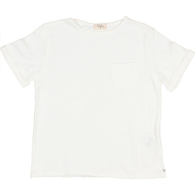 Pocket Rolled Sleeves Linen Tee Shirt - White