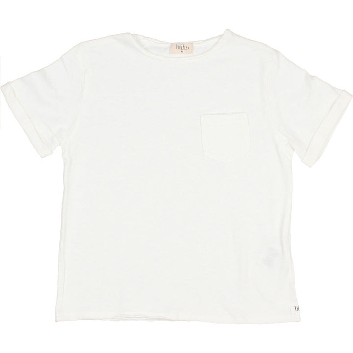 Pocket Rolled Sleeves Linen Tee Shirt - White