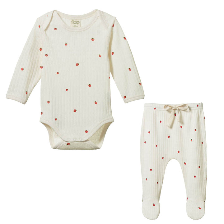 Long Sleeve Pointelle Bodysuit & Pointelle Footed Romper - Strawberry Field Print