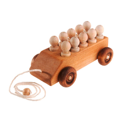 Pull Along Car With Ten Wooden Peg Passengers