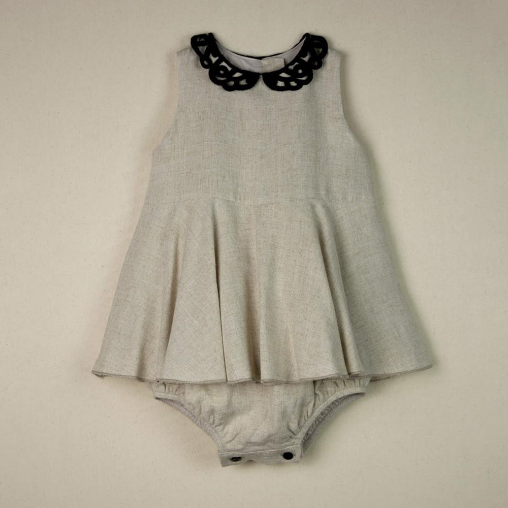 Romper Suit With Guipure Neckline - Beige