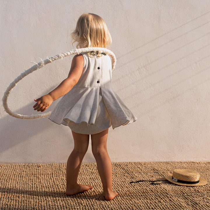 Romper Suit With Guipure Neckline - Beige