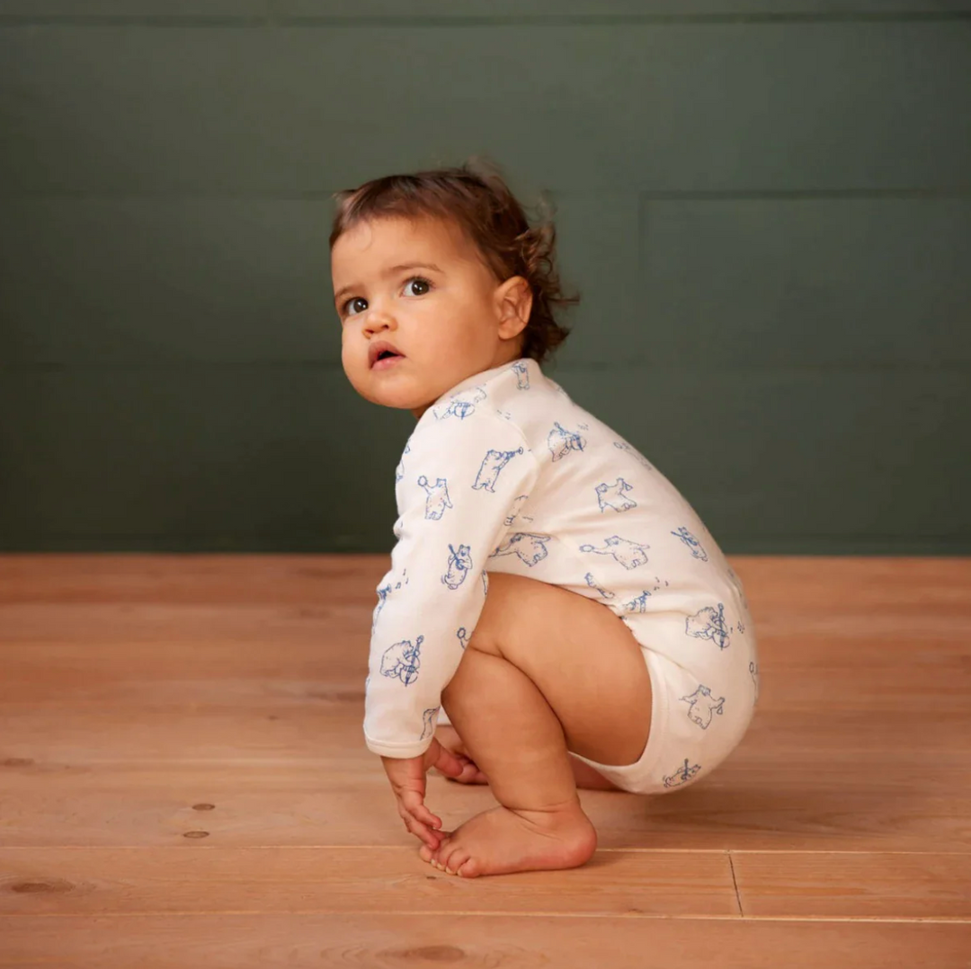 Long Sleeve Bodysuit - Bluegrass Bears Print