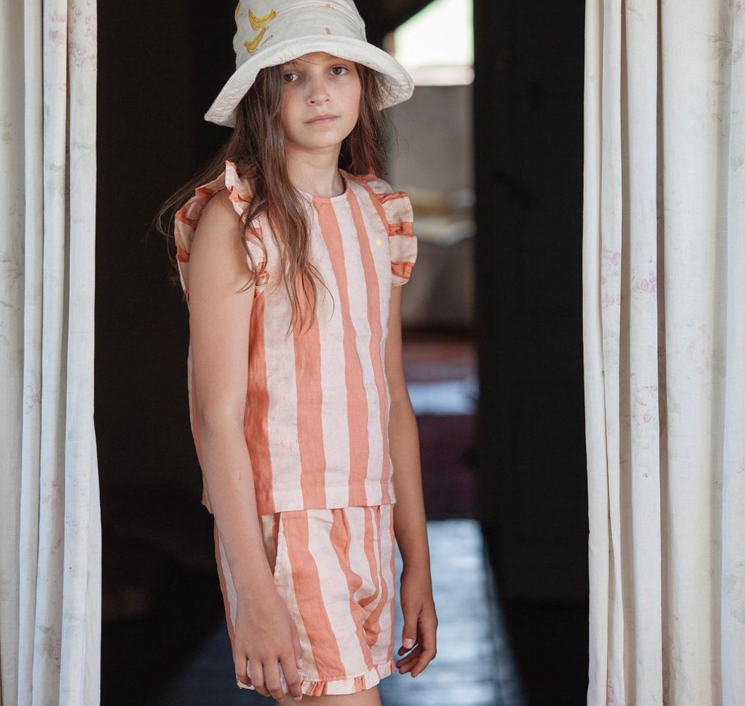 Shirt Frill Wide Stripes - Terracotta