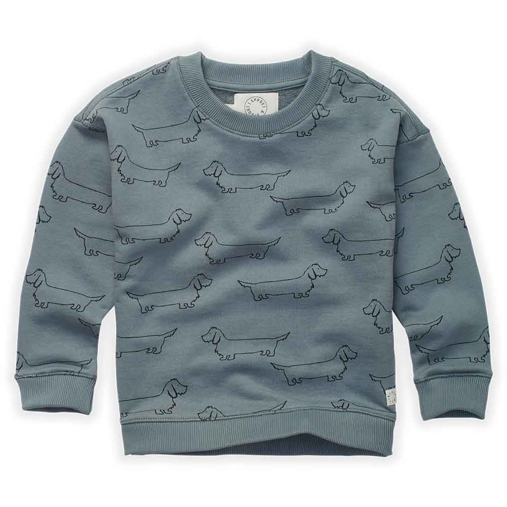 Sweatshirt Sausage Dog Print - Lake Blue