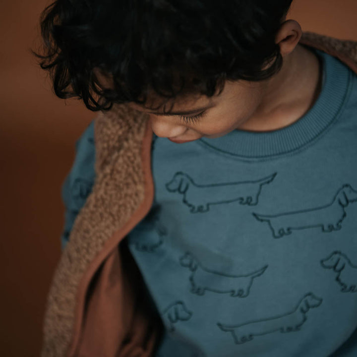 Sweatshirt Sausage Dog Print - Lake Blue