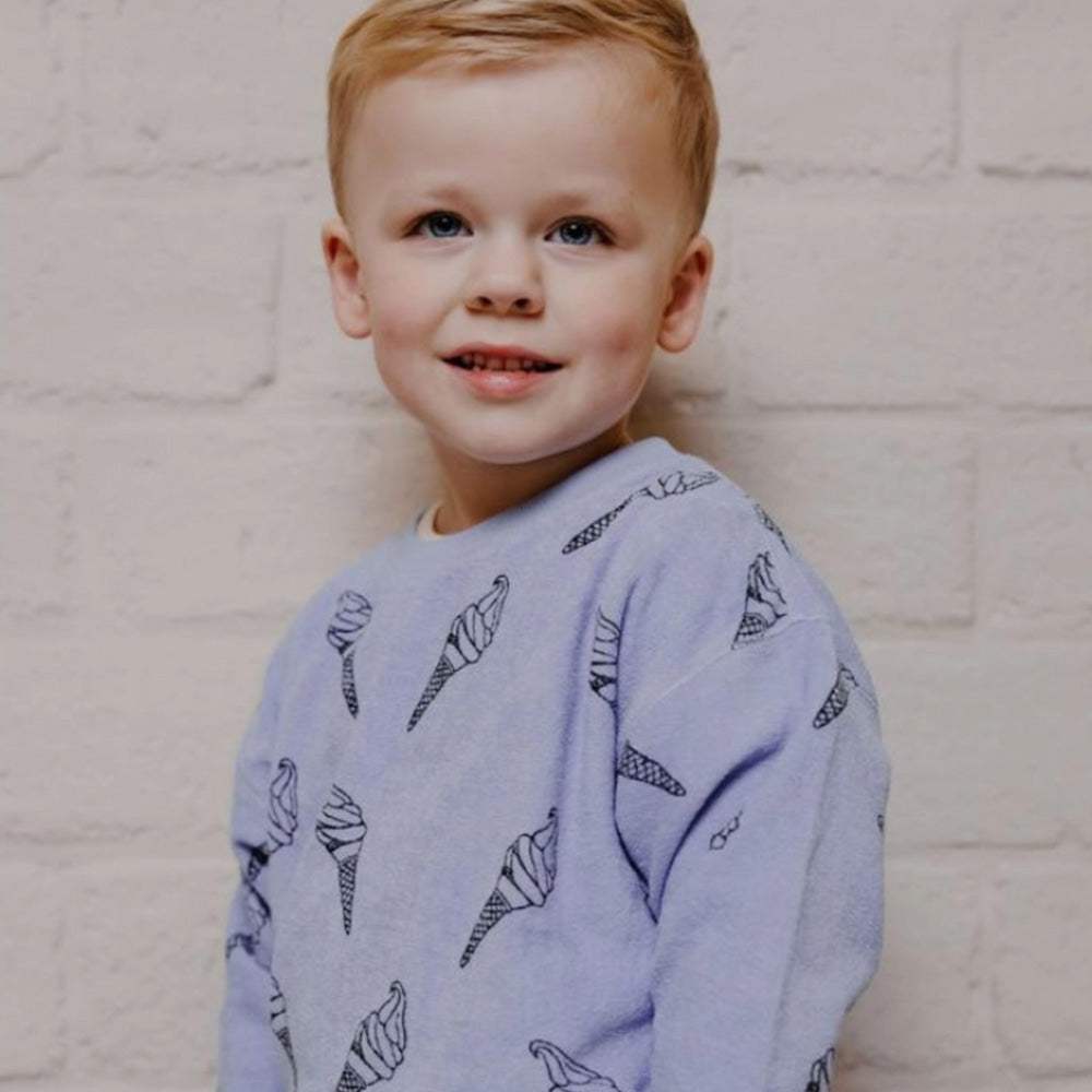 Sweatshirt Terry Print Ice Cream - Bright Blue