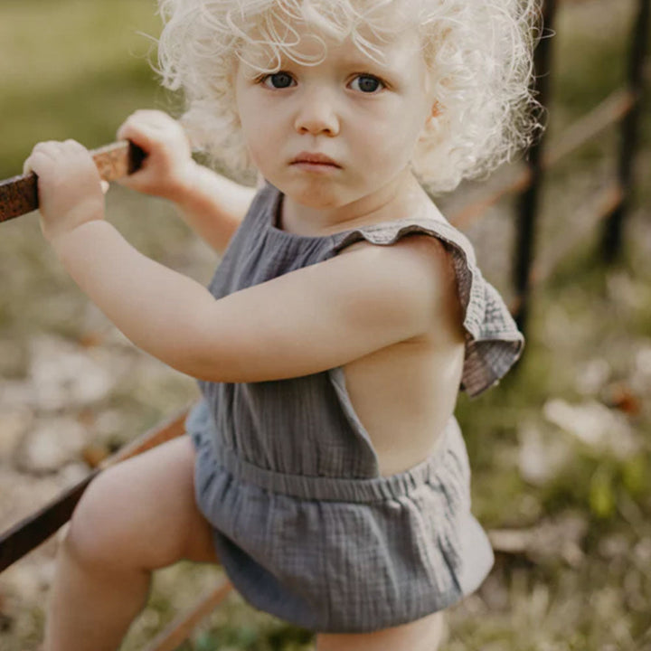 The Ruffle Romper - Lead Gray