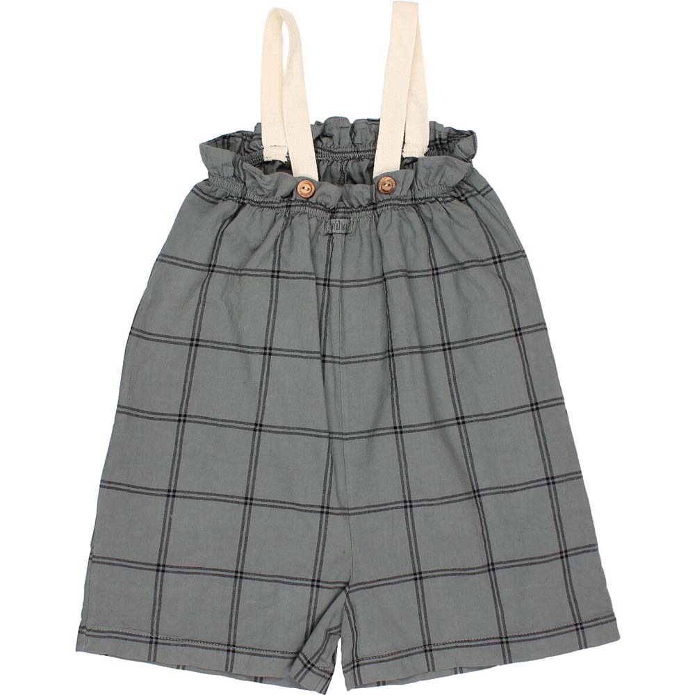 Ribbon Straps Cotton Plaid Jumpsuit - Graphite