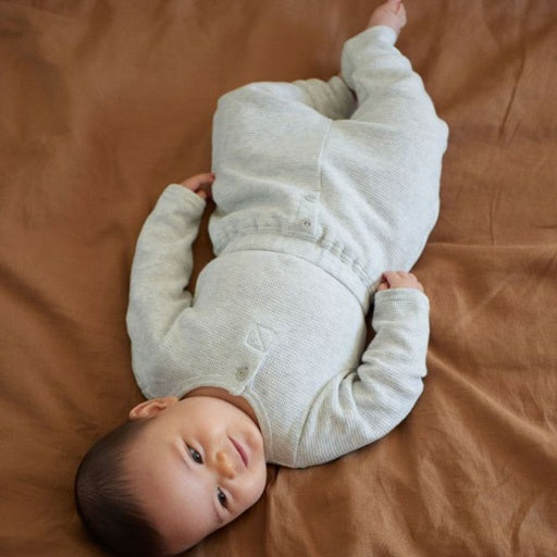 Waffle Henley Long Sleeve Bodysuit - Light Grey Marl