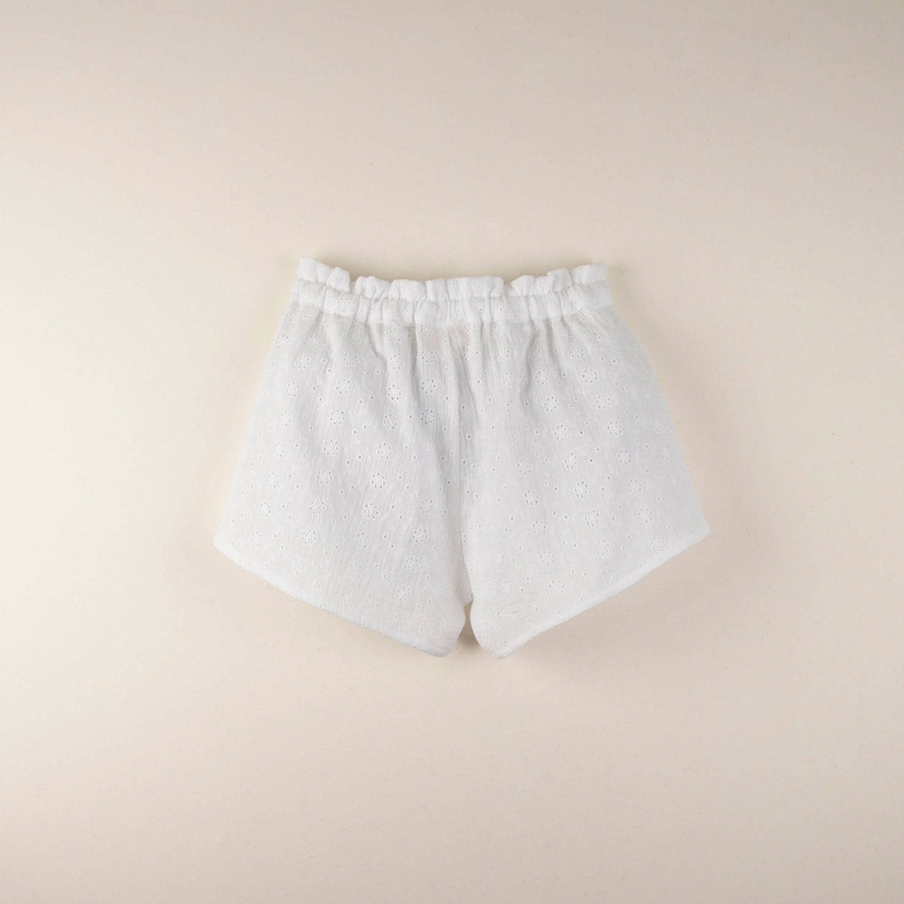 Loose Organic Shorts with Swiss Embroidery