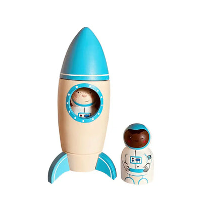 Wooden Rocket Ship with Astronaut Toy White Astronaut