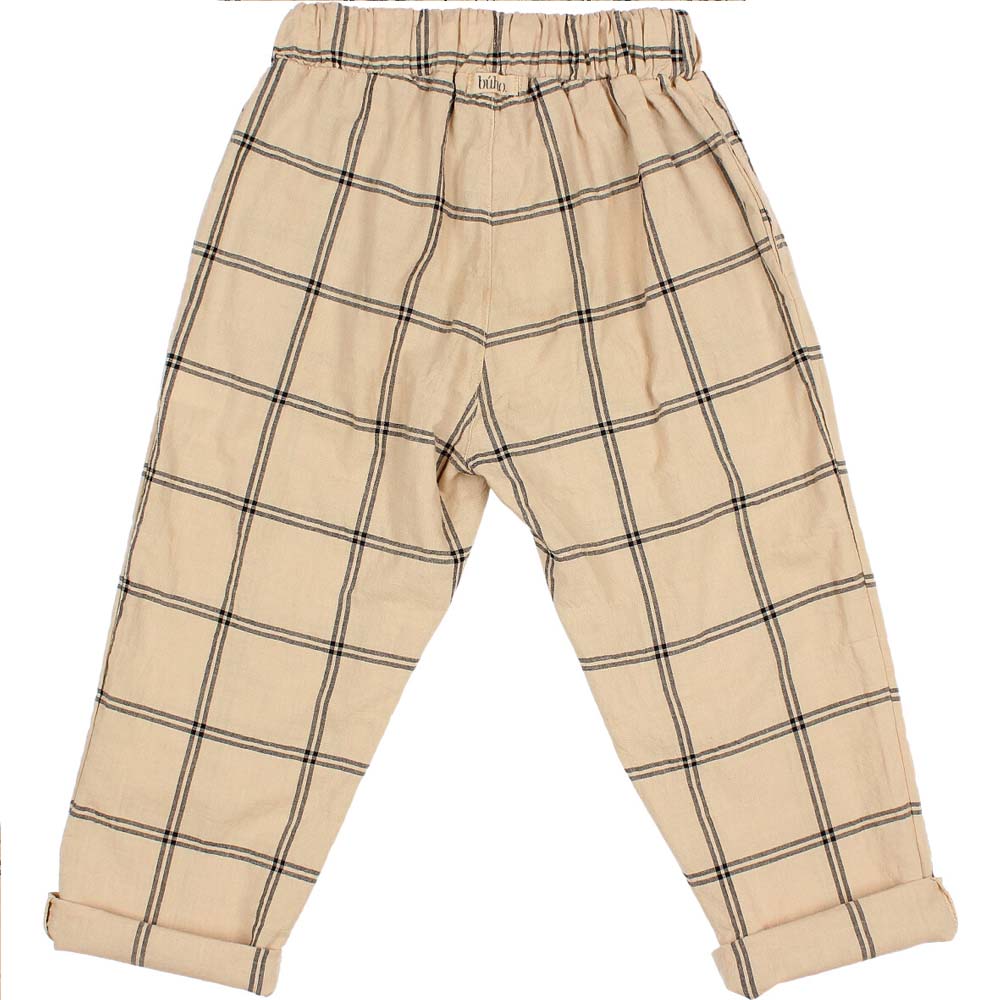 Cotton Plaid Rolled Hem Pant - Biscotto