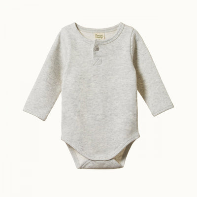 Waffle Henley Long Sleeve Bodysuit - Light Grey Marl