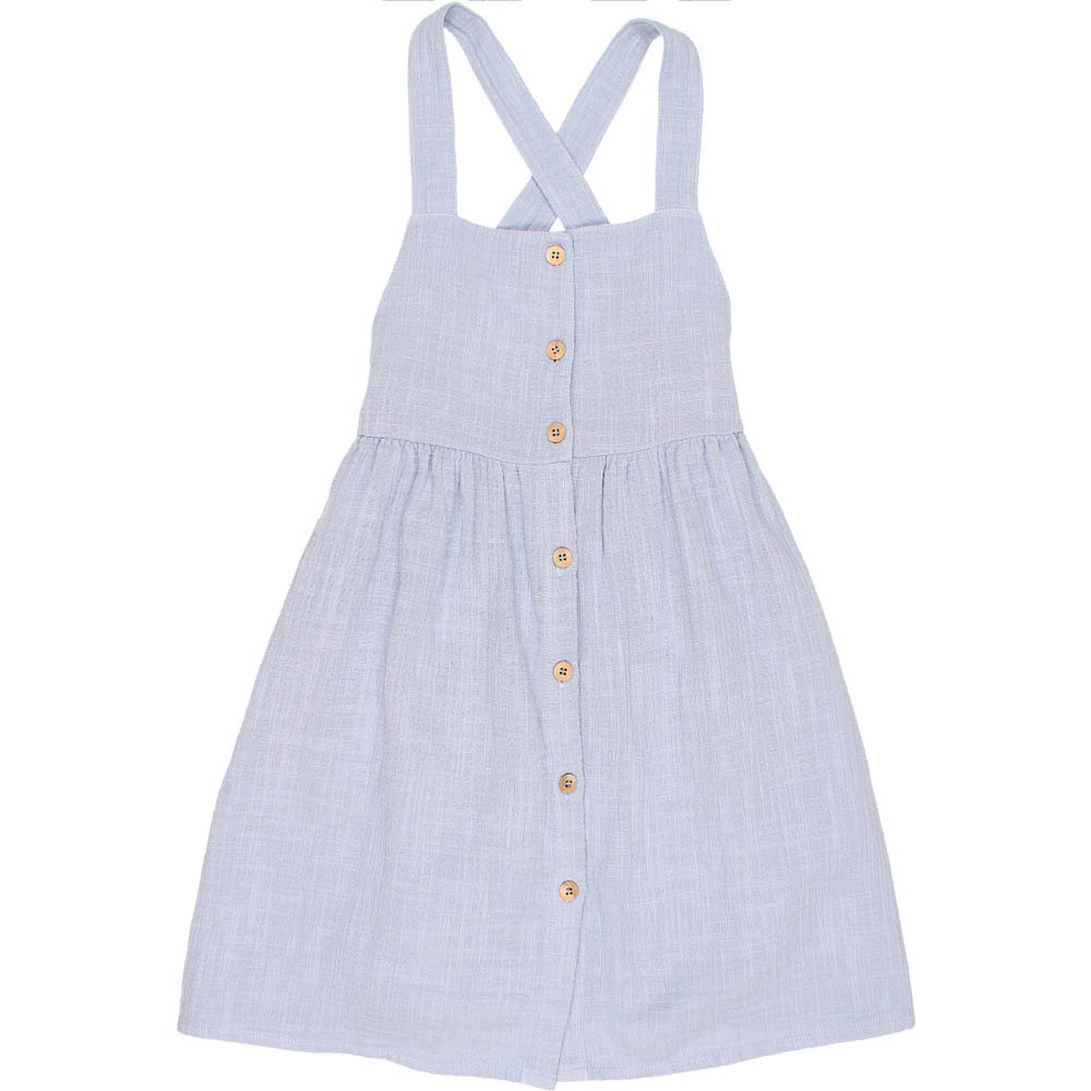 Double Gauze Button Front Cross Back Dungaree Dress - Anil