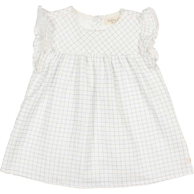 Mini Check Flutter Sleeve Dress - Blue