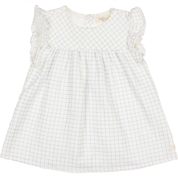 Mini Check Flutter Sleeve Dress - Blue