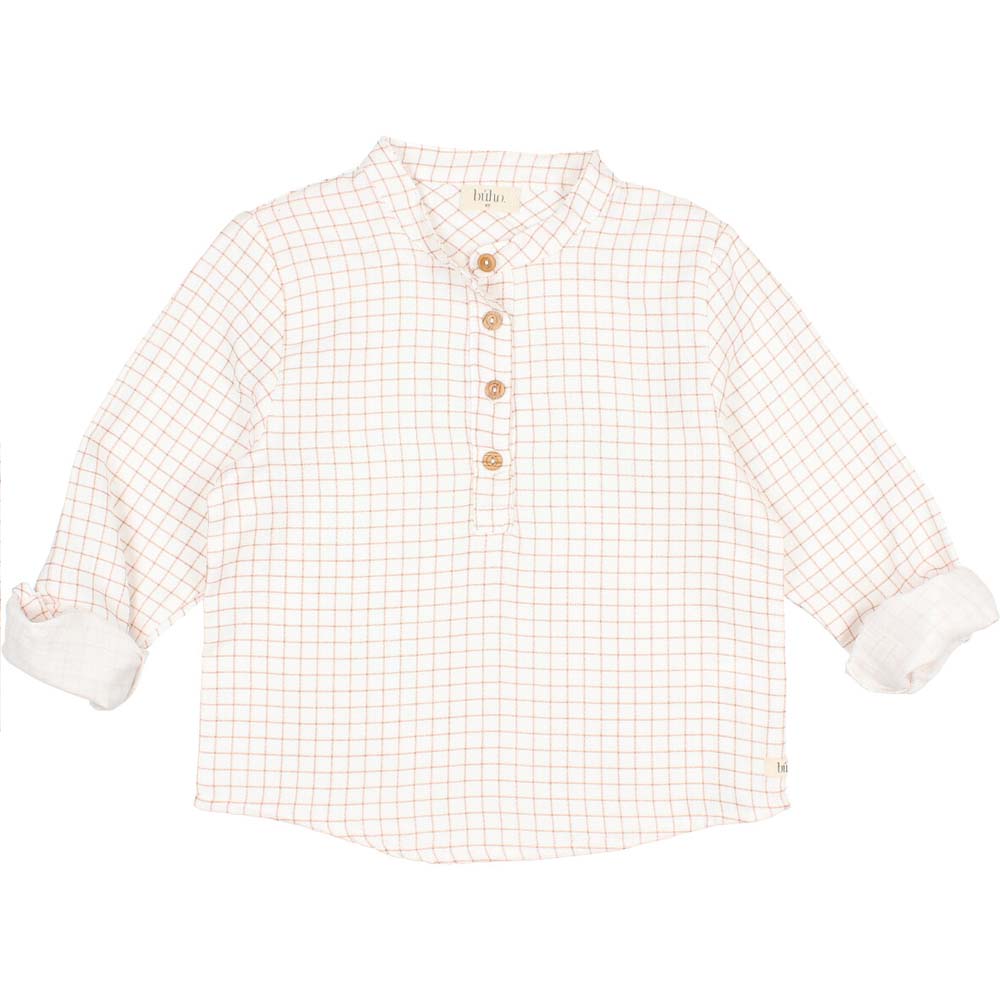 Half Button Down Mini Check Shirt - Terracotta