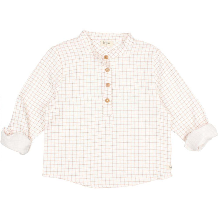 Half Button Down Mini Check Shirt - Terracotta
