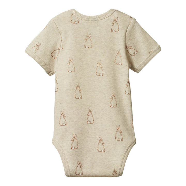Short Sleeve Bodysuit - Bunny Tales Oatmeal Marl Print