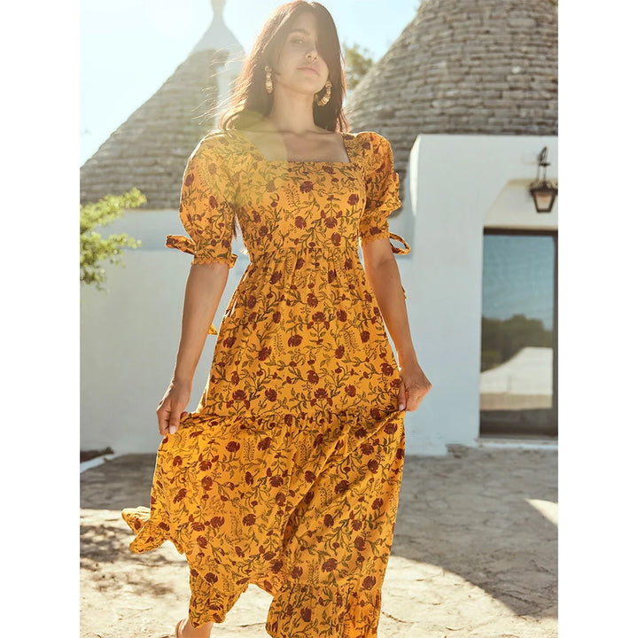 Barbara Maxi Dress - Golden Marguerite & Chili Floral Print