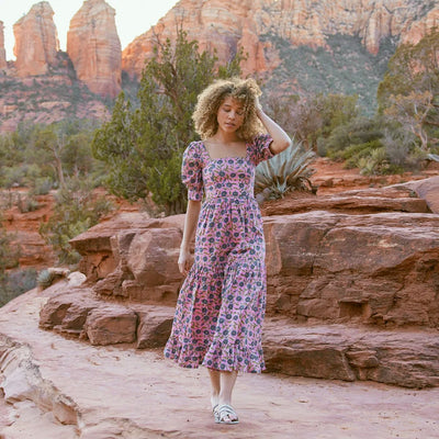 Barbara Maxi Dress - Pale Magenta & Indigo Floral