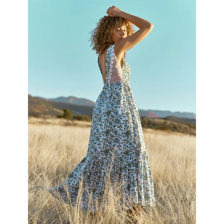 Clark Maxi Dress - Ivory & Cornflower Floral