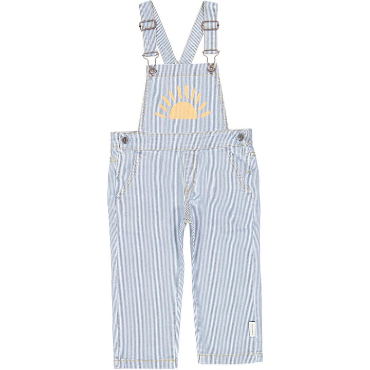 Unisex Dungarees - Washed Little Stripes Denim w/ Sun Print