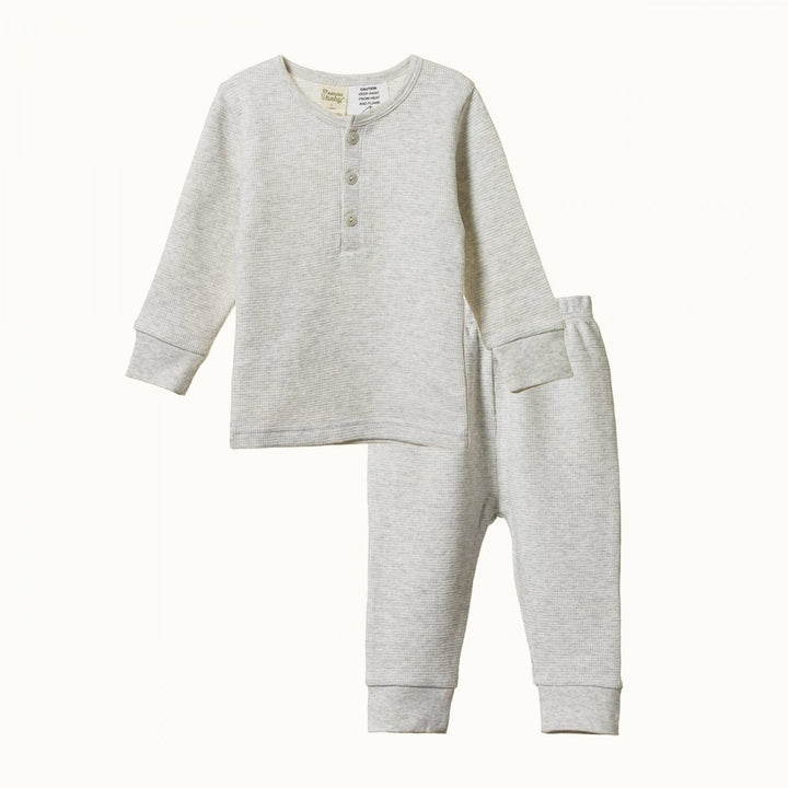 Waffle Long Sleeve PJ Set - Light Grey Marl