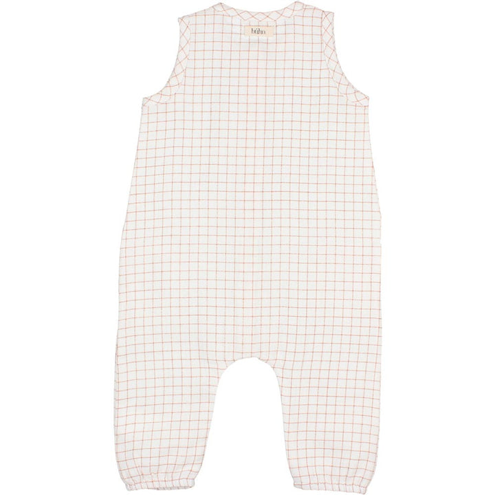 Button Front Mini Check Jumpsuit with Pockets - Terracotta