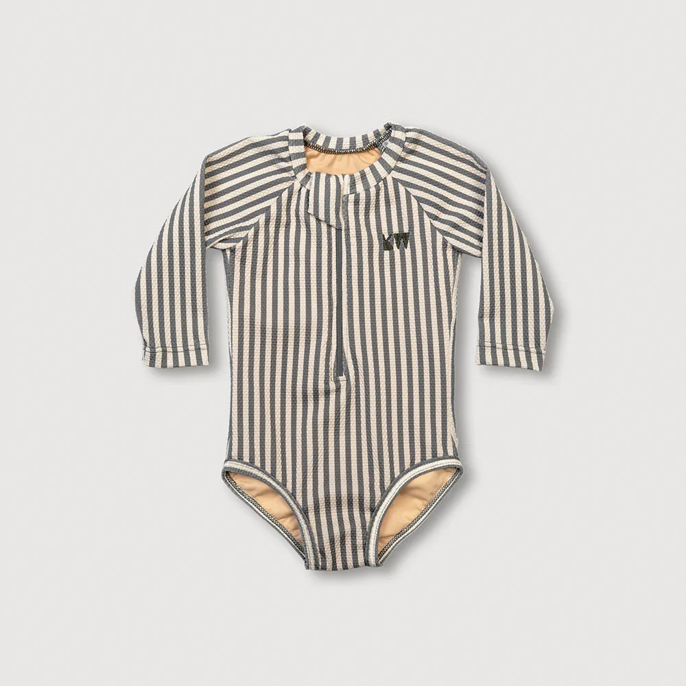 Girls' Rash One Piece - Deep Blue Stripe