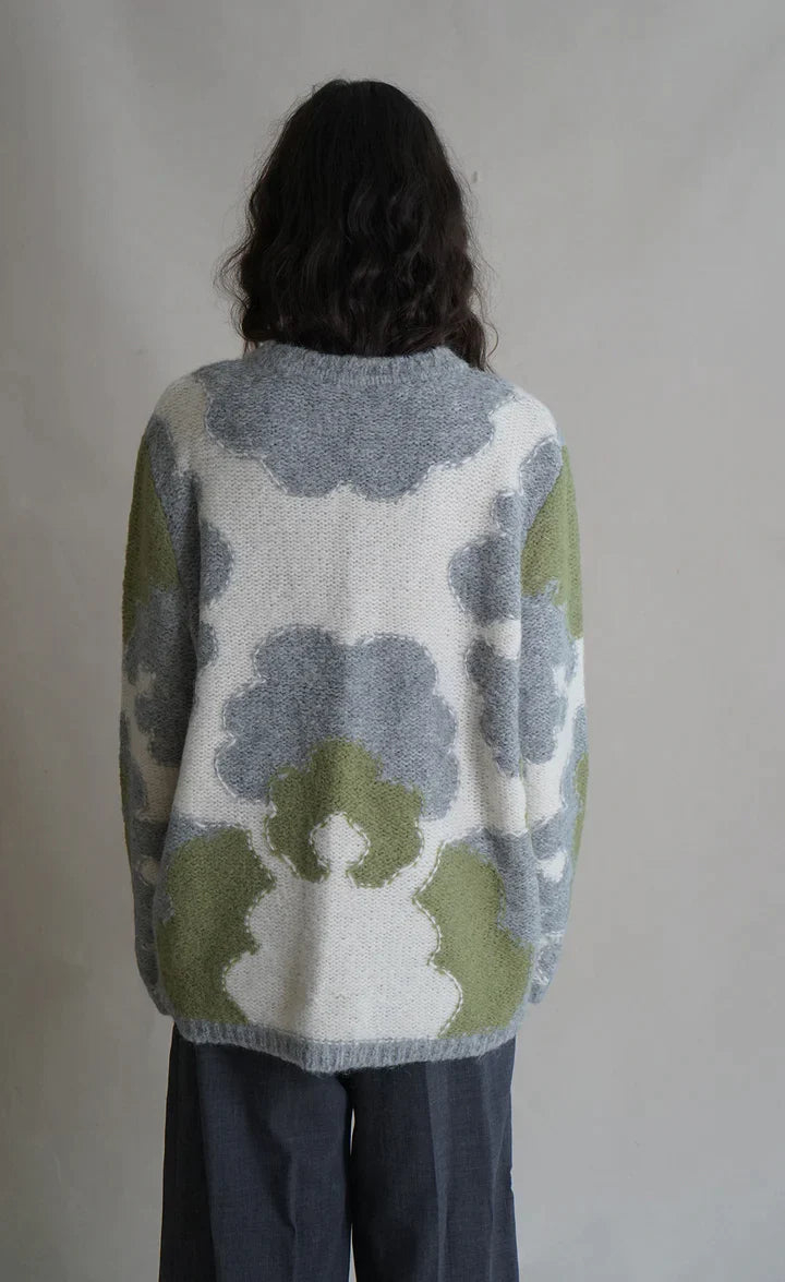 Mid Century Motif Intarsia Jumper - Moss
