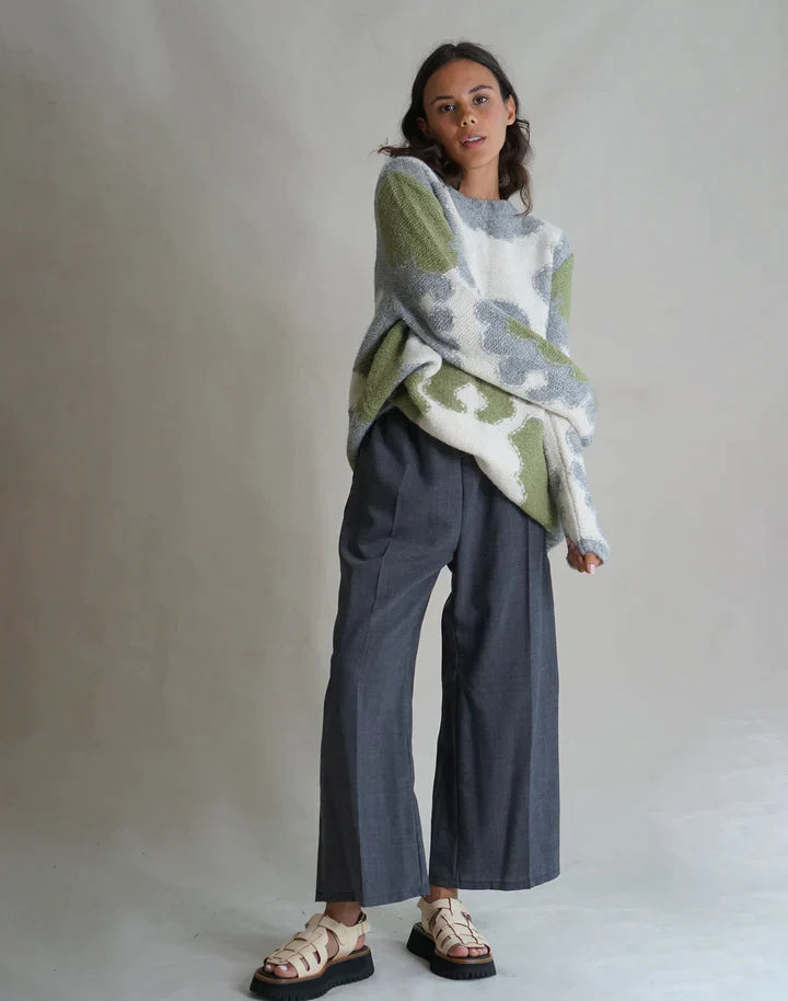 Mid Century Motif Intarsia Jumper - Moss