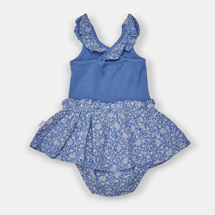 Organic Cotton Floral Romper - Royal Blue