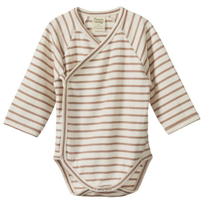 Long Sleeve Kimono Bodysuit - Nougat Sailor Stripe