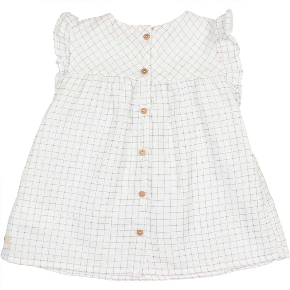 Mini Check Flutter Sleeve Dress - Blue