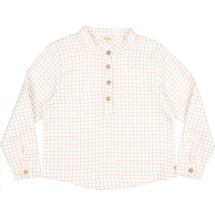 Half Button Down Mini Check Shirt - Terracotta