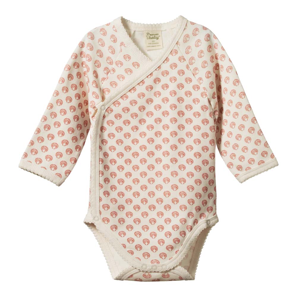 Long Sleeve Kimono Bodysuit - Scallop Shell Print