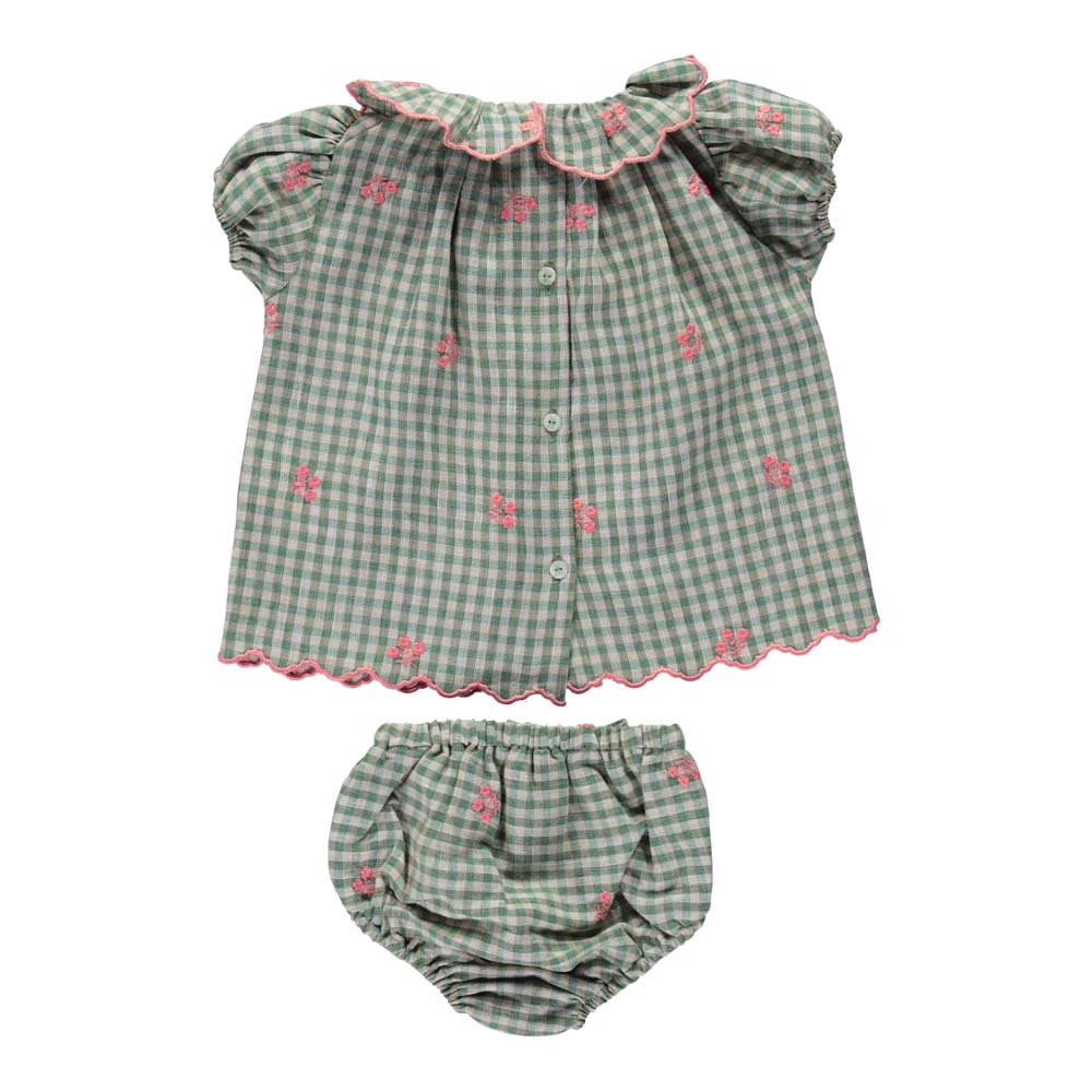 Uma Embroidery Baby Set - Green Gingham