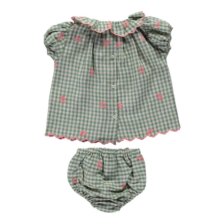 Uma Embroidery Baby Set - Green Gingham