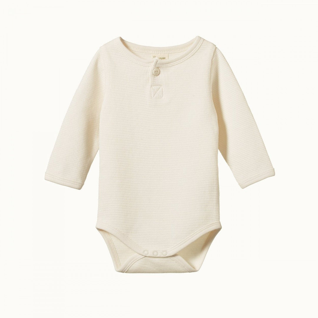 Waffle Henley Long Sleeve Bodysuit - Natural
