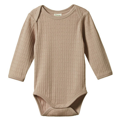Pointelle Long Sleeve Bodysuit - Nougat