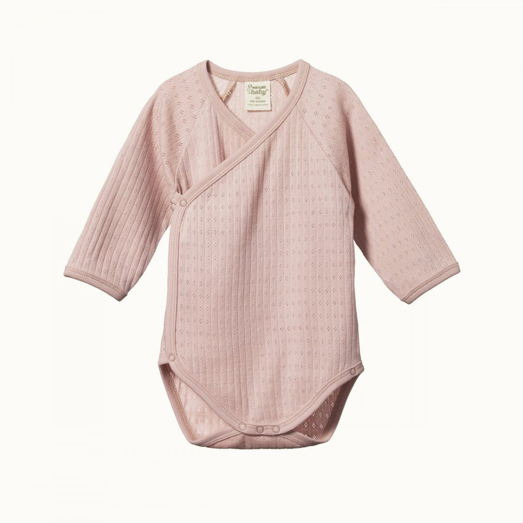 Pointelle Long Sleeve Kimono Bodysuit - Rose Bud