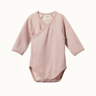 Pointelle Long Sleeve Kimono Bodysuit - Rose Bud