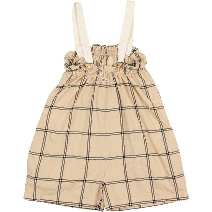 Ribbon Straps Cotton Plaid Jumpsuit - Biscotto