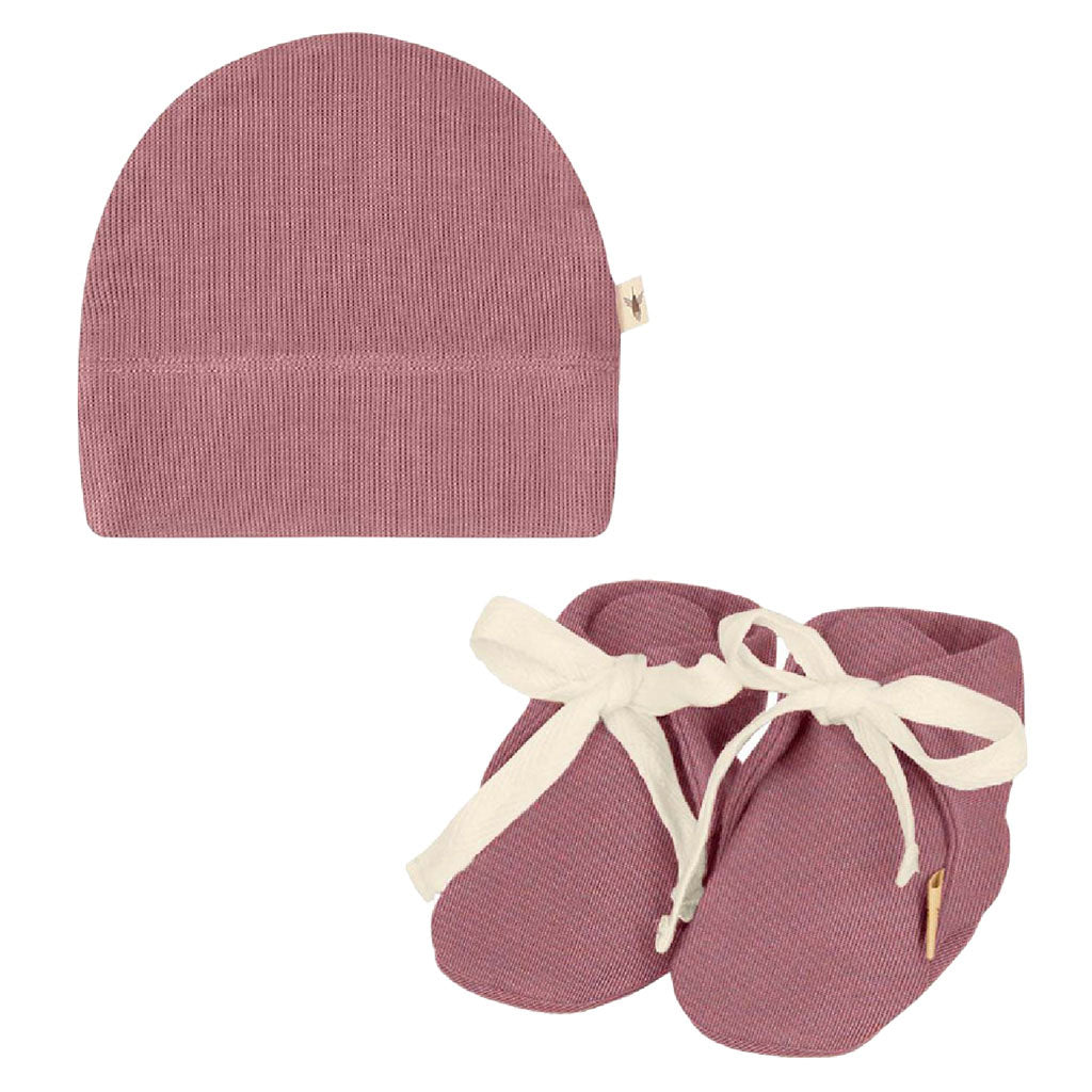 Beanie with Cotton Booties Set - Hibisco