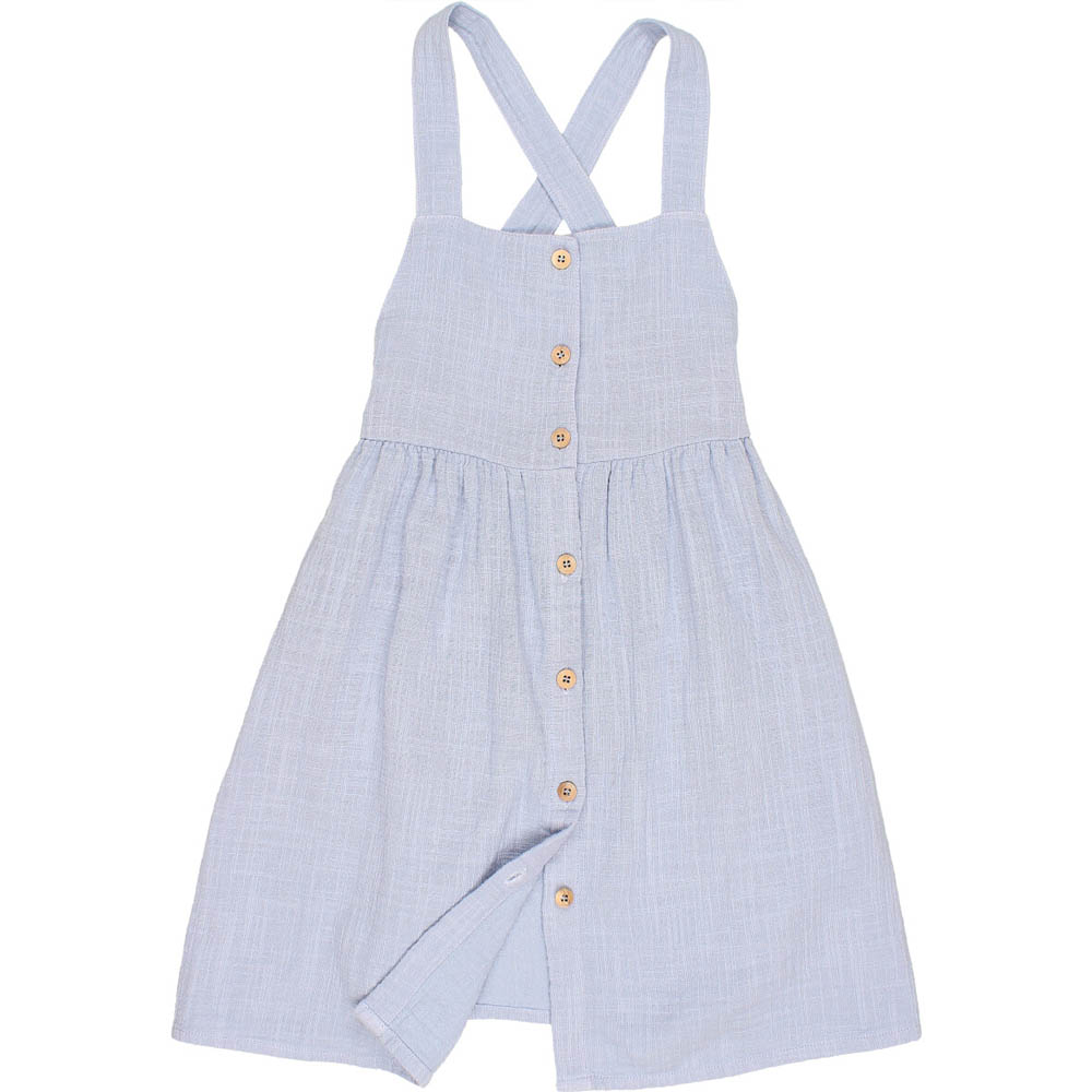 Double Gauze Button Front Cross Back Dungaree Dress - Anil