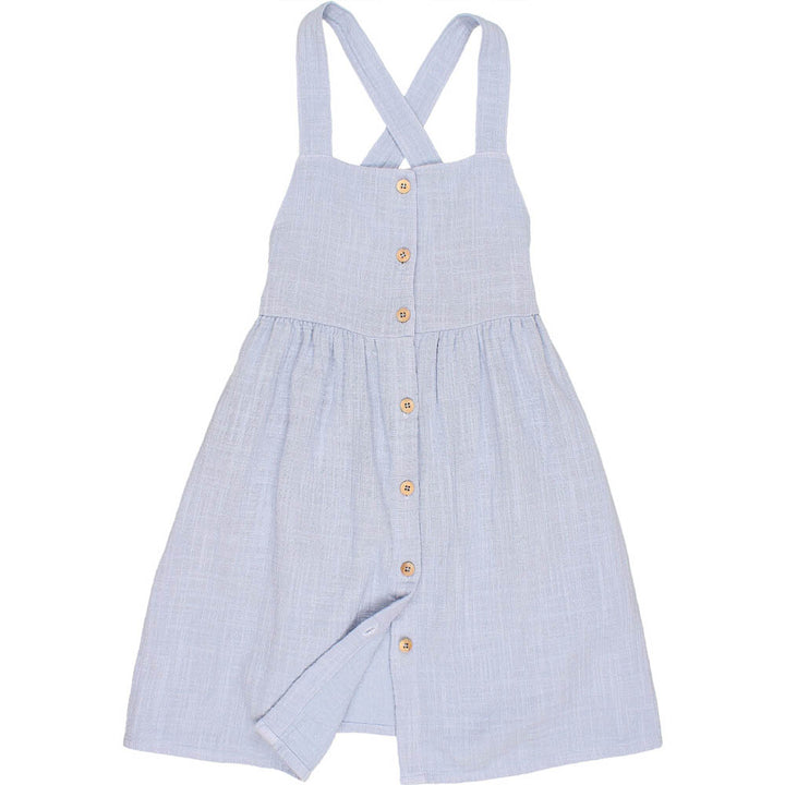 Double Gauze Button Front Cross Back Dungaree Dress - Anil
