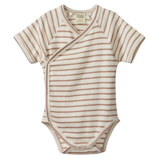 Short Sleeve Kimono Bodysuit - Nougat Sailor Stripe